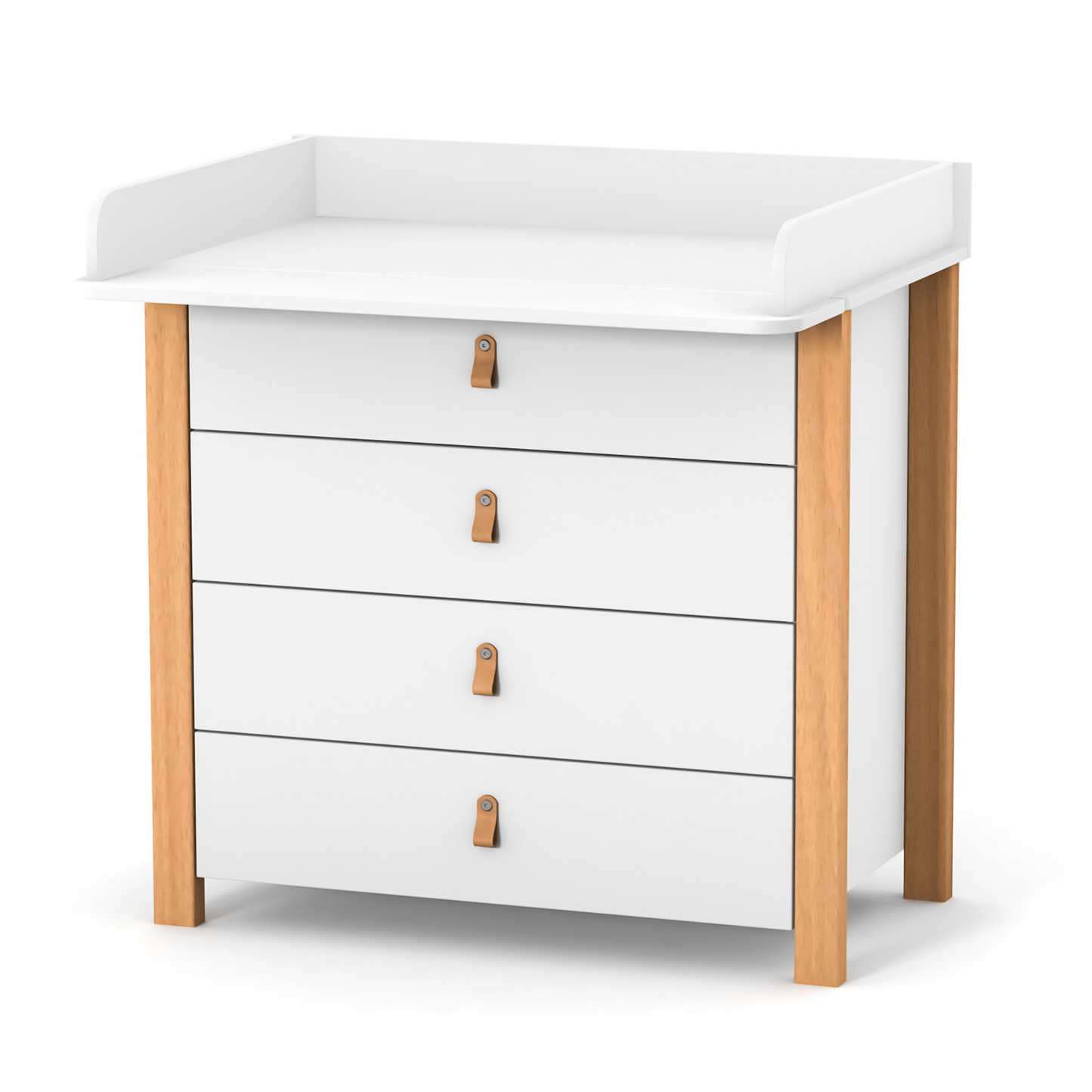 Veres Monaco 900 Kinderkommode in Weiß Natur mit Wickelaufsatz. Praktische und elegante Lösung für das Babyzimmer mit zusätzlichem Wickelbereich.