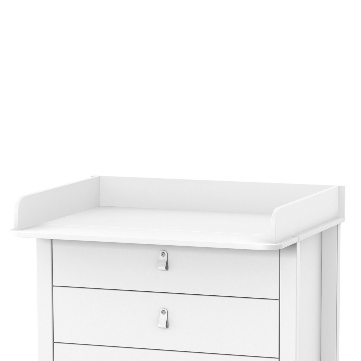 Klappbarer Wickeltisch Veres in Weiß auf der Veres Kommode 90 cm – platzsparend und praktisch für das Wickeln.