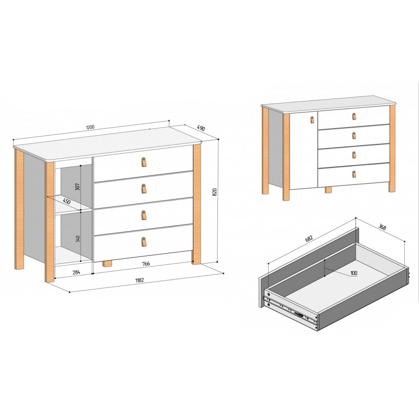 Veres Monaco 1200 Kinderkommode mit allen Abmessungen. Die Kommode misst 120 cm in der Breite, 47 cm in der Tiefe und 82,5 cm in der Höhe und bietet großzügigen Stauraum mit stilvollem Design.
