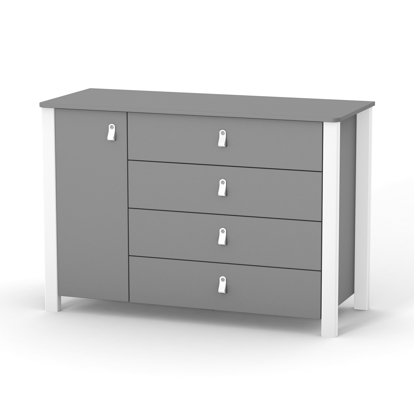 Veres Monaco 1200 Kinderkommode in Graphit Weiß. Kontrastreiche Farbgebung mit modernen Akzenten für ein elegantes und funktionales Design.