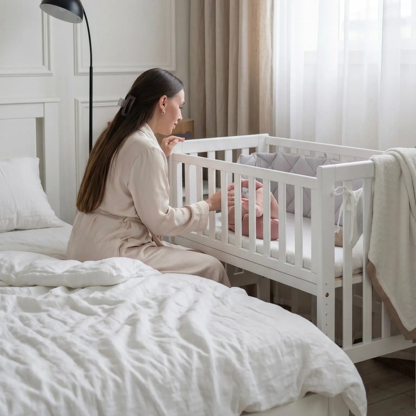 Veres Beistellbett / Babybett + Matratze + Textil-Set