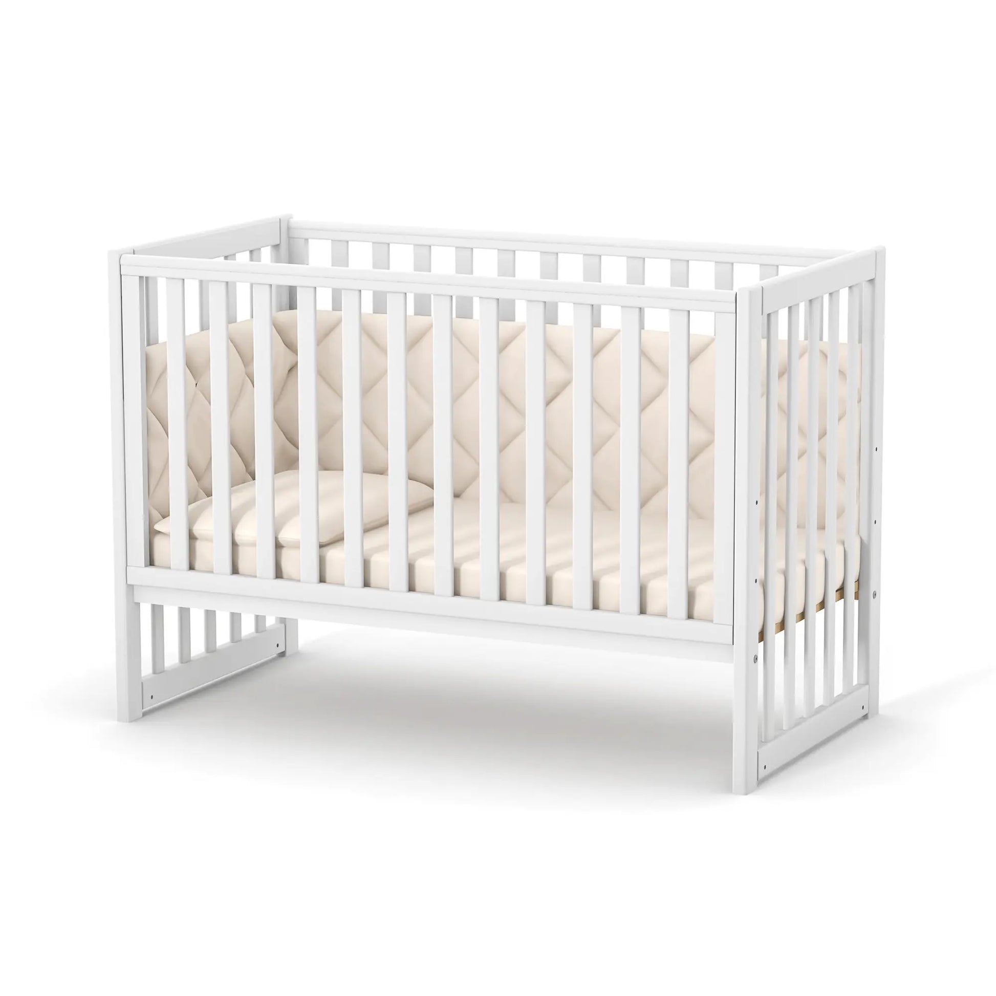 Babybett Veres LD13 in Weiß, modernes und elegantes Gitterbett für das Babyzimmer