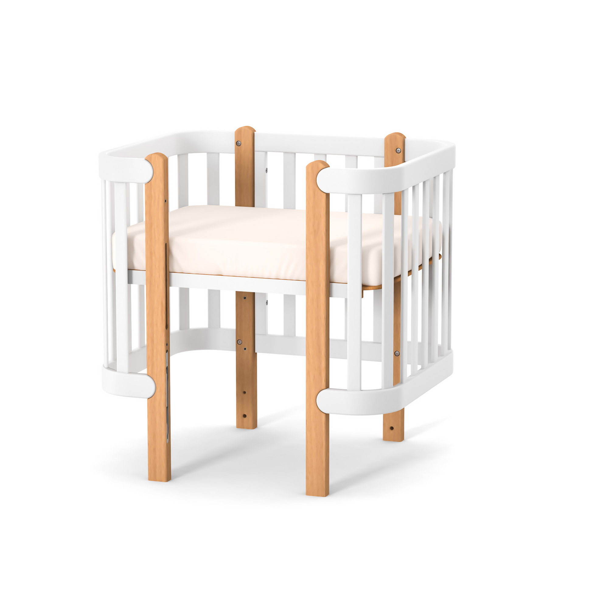 Mini-Krippe Veres Monaco in Weiß und Natur (80x60 cm) – kompakte Mini-Krippe im modernen Design, ideal für kleine Räume.
