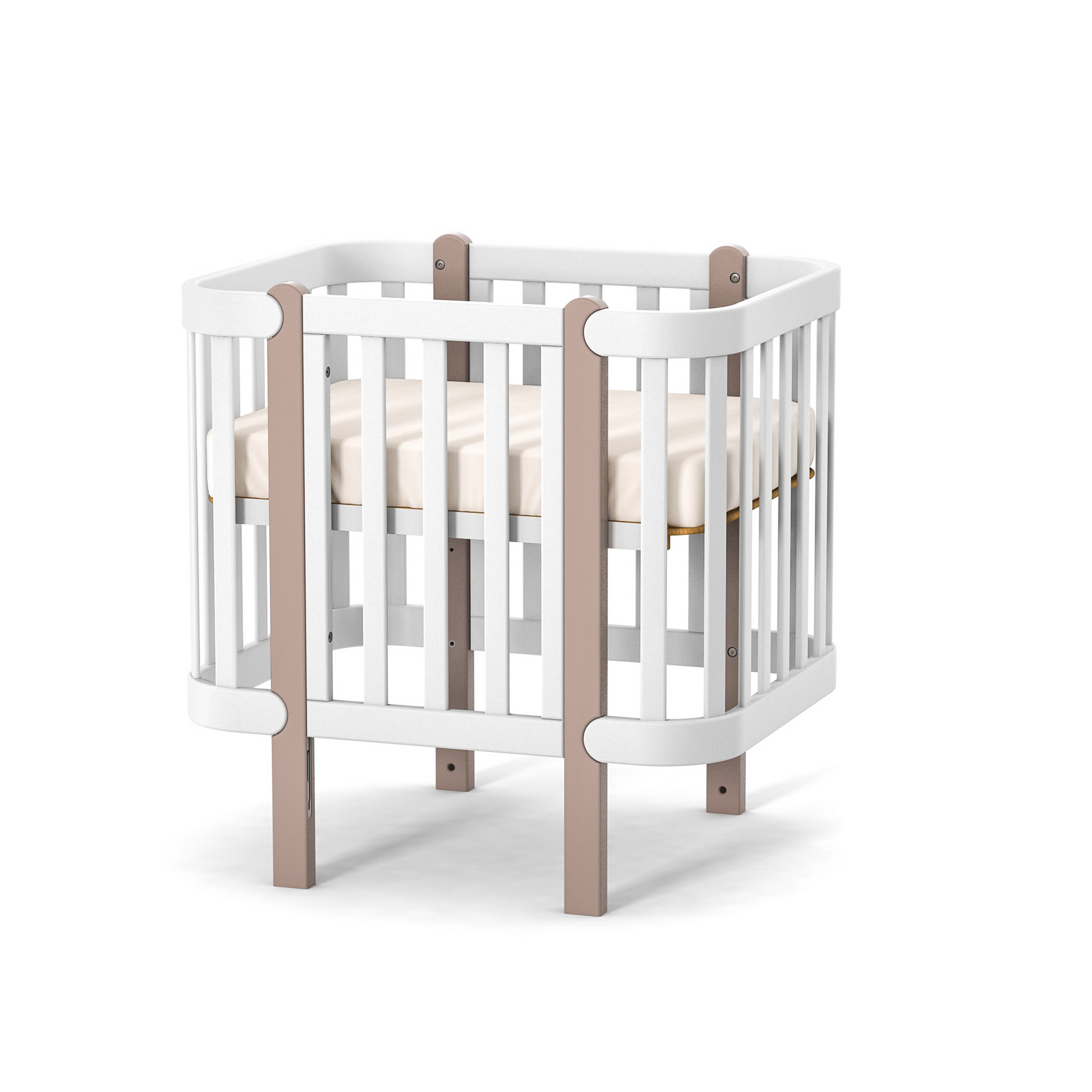 Umbausatz für das Babybett Veres Monaco in Weiß und Cappuccino – vielseitiger Umbausatz für eine längere Nutzung des Babybetts in verschiedenen Farben.