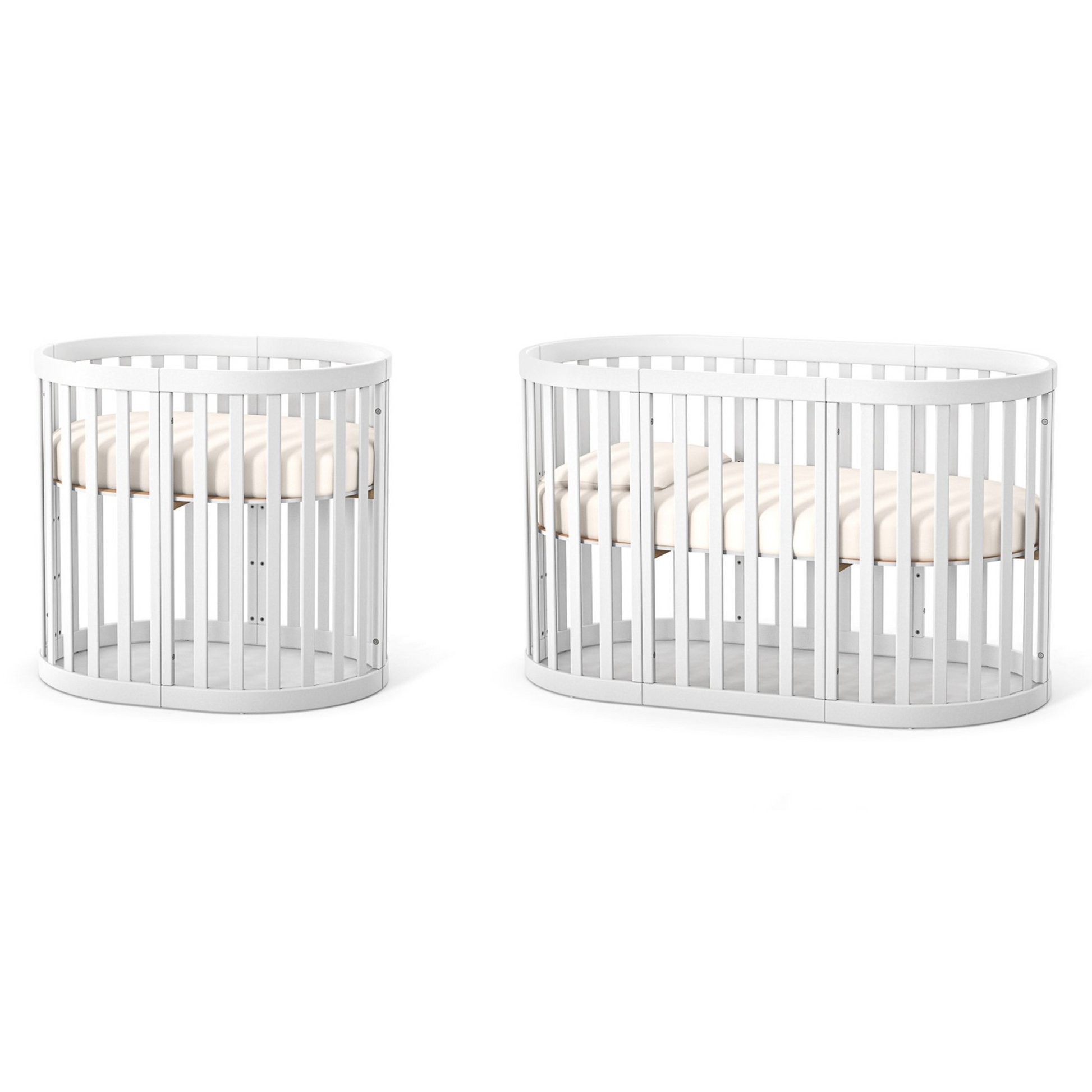 Veres Rom Babybett in Weiß, rundes Design, ideal für Neugeborene, bietet sicheren und komfortablen Schlafplatz