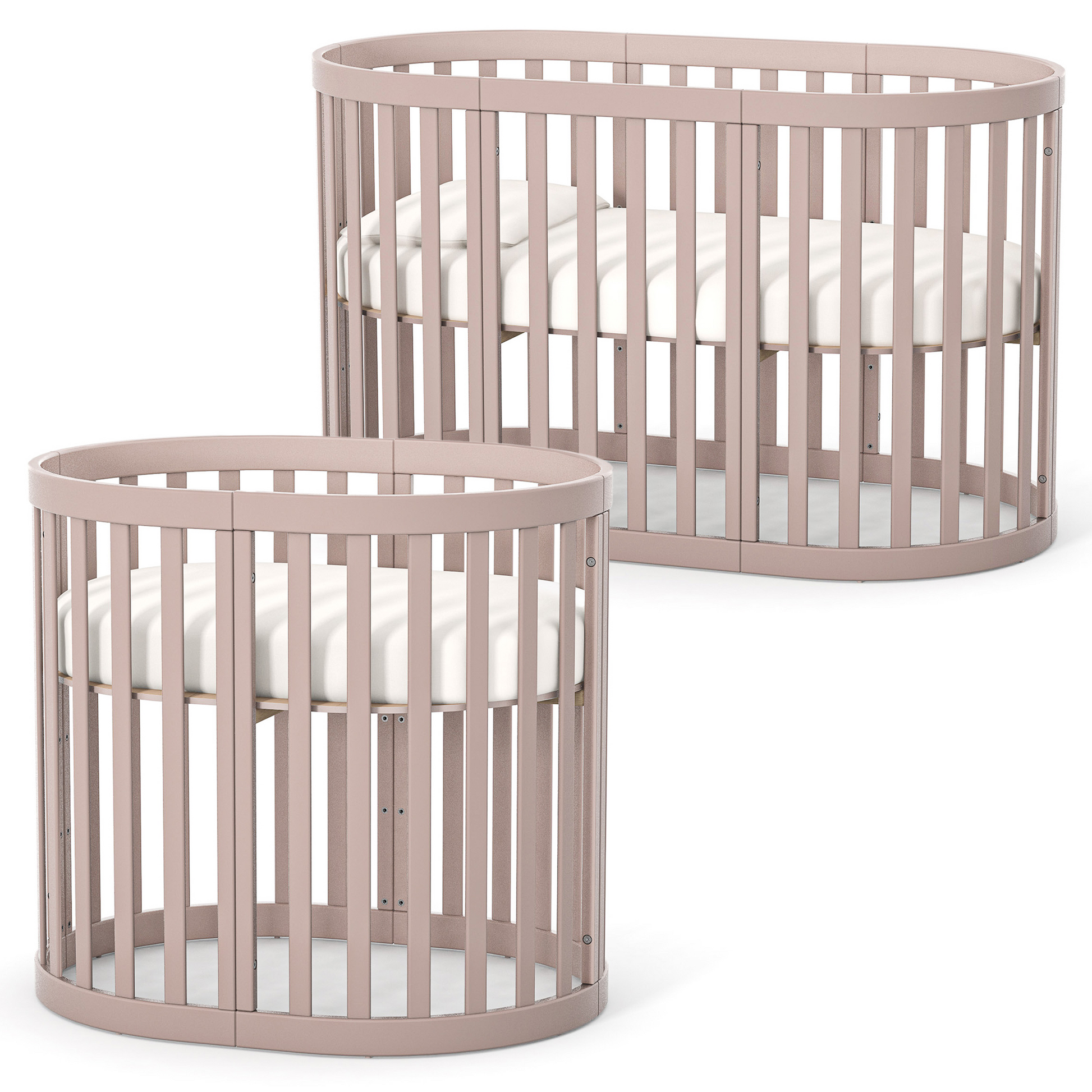 Veres Rom Ovale Babybett in Cappuccino, ovales Design, erweiterbar auf 140x70 cm für wachsendes Baby