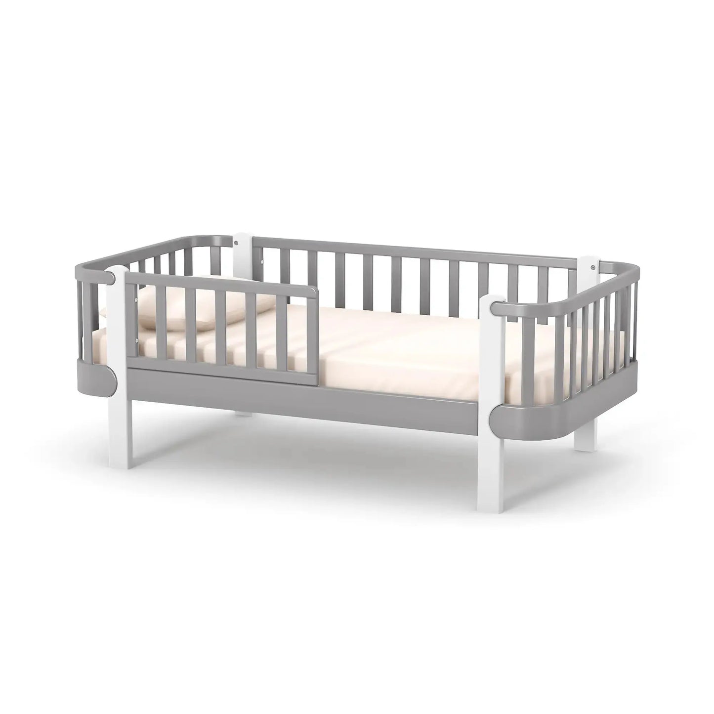 Veres Monaco 160 Jugendbett in Graphit Weiß. Stilvolles Design mit dunklem Rahmen, weißen Akzenten und einem weichen Velours-Kopfteil.