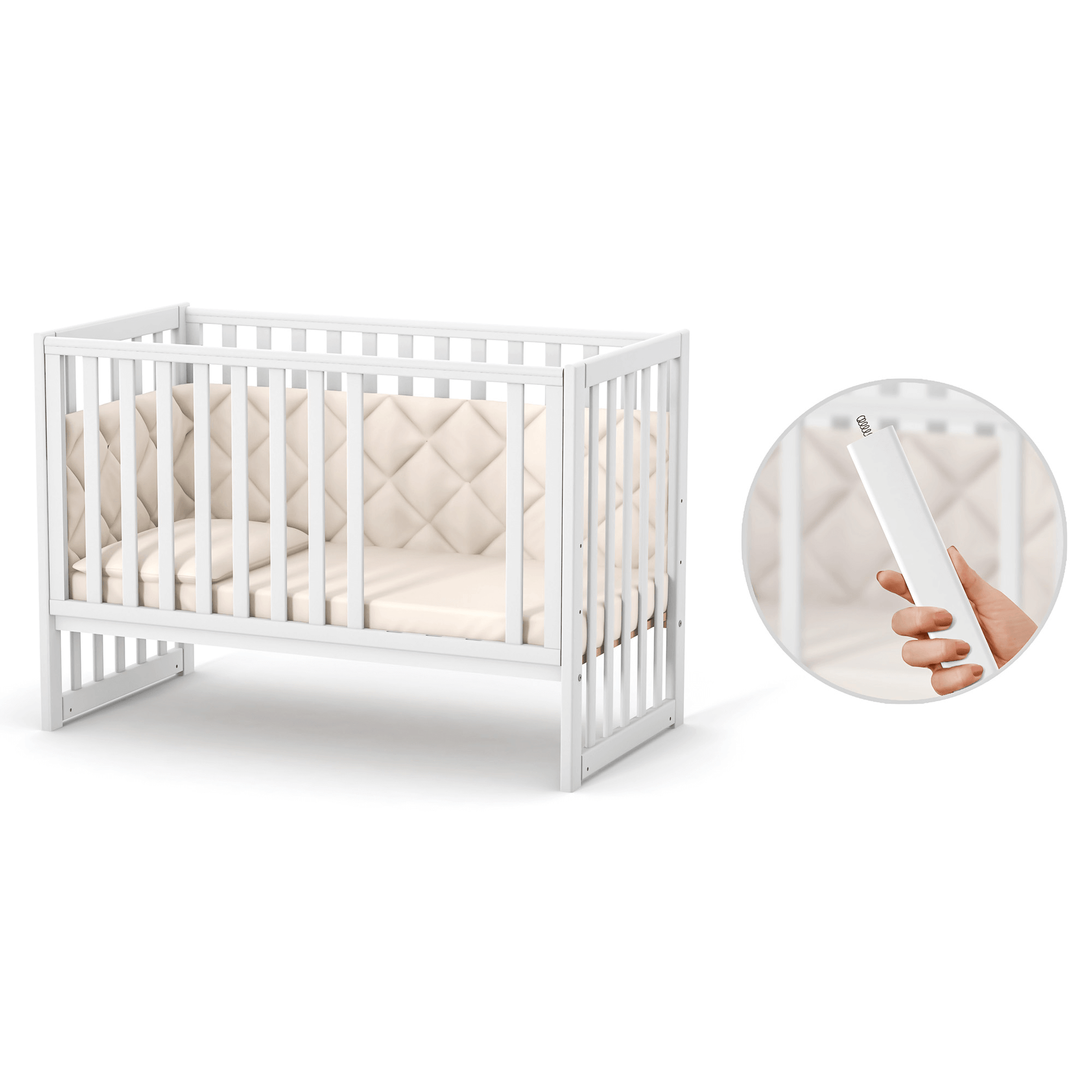 Veres LD13 Babybett mit verstellbarem Matratzenboden und abnehmbaren Gitterseiten