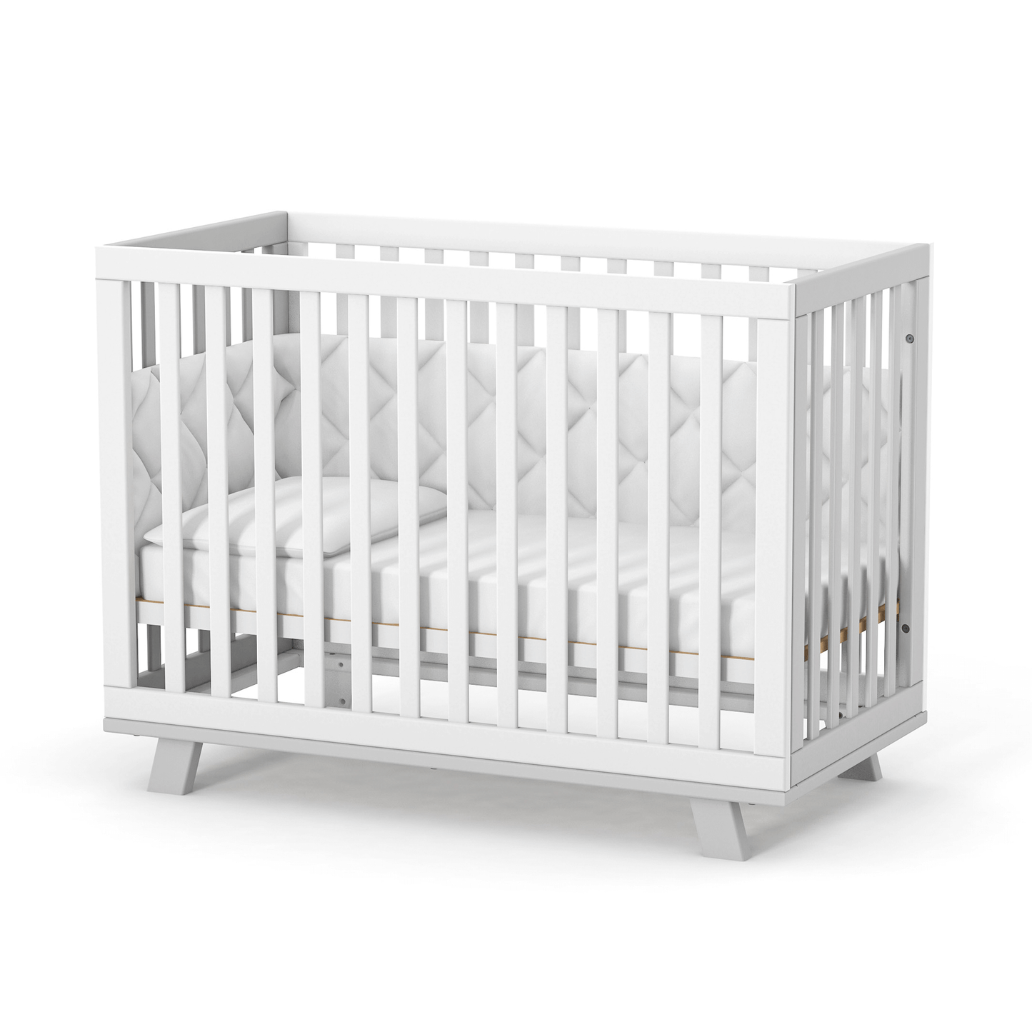 Veres Manhattan Babybett 120x60 cm in Weiß Grau. Modernes Design mit einer stilvollen Farbkombination und robustem Aufbau für eine sichere und komfortable Schlafumgebung für das Baby.