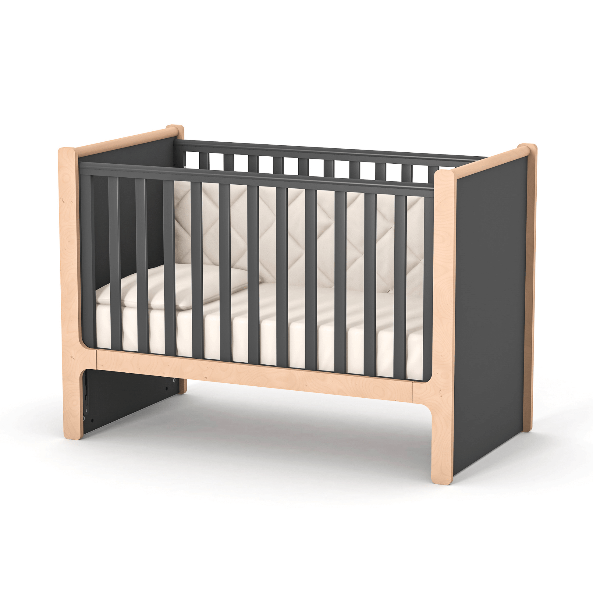 Veres Nice Babybett mit beweglicher Seitenwand in Anthrazit-Natur – Babybett Veres Nice in Anthrazit-Natur mit beweglicher Seitenwand für einfachen Zugang zum Baby.