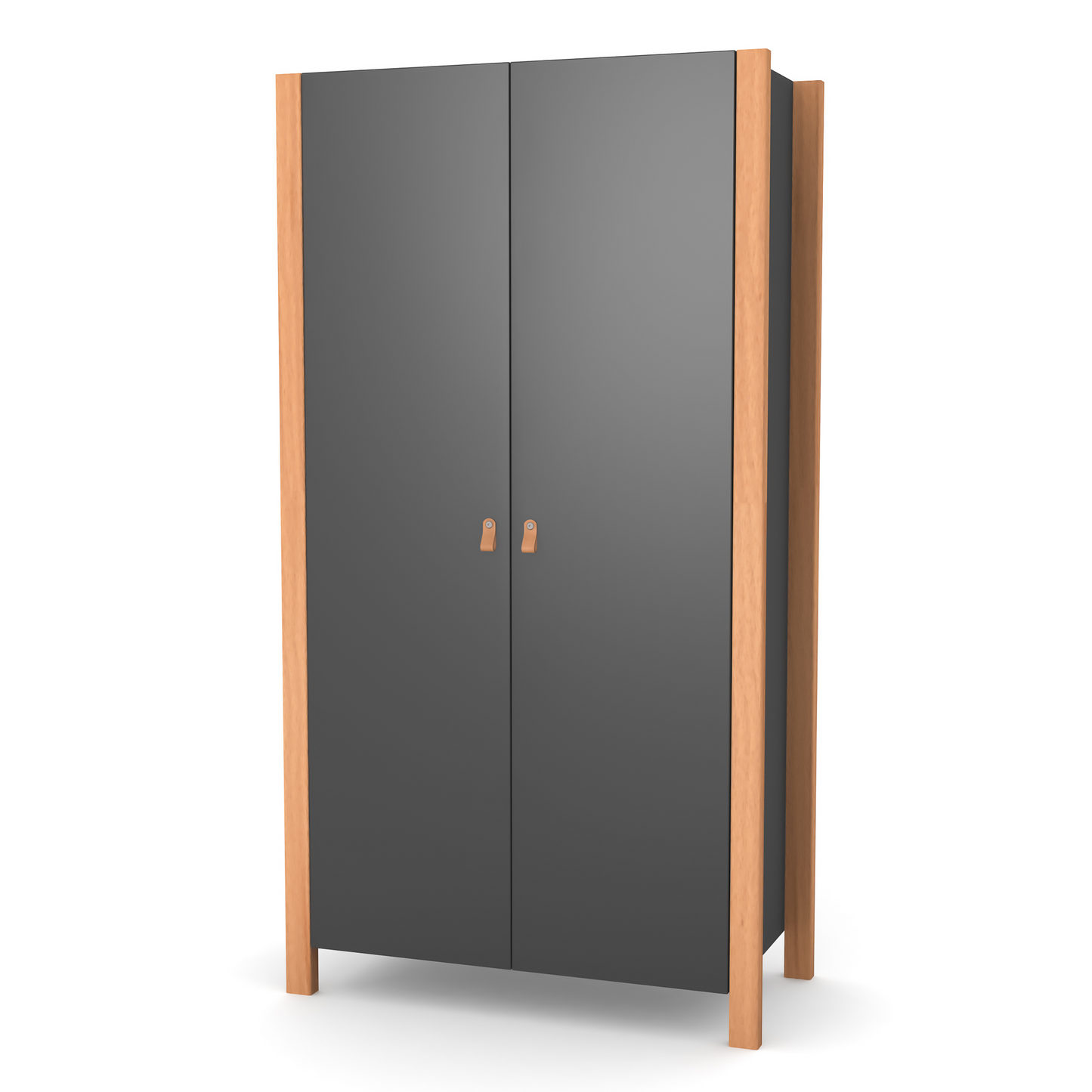 Veres Monaco 960 zweitüriger Kinderkleiderschrank in Anthrazit Natur. Kontrastreiches Design mit dunklem Korpus und natürlichen Holzakzenten für einen modernen Look.