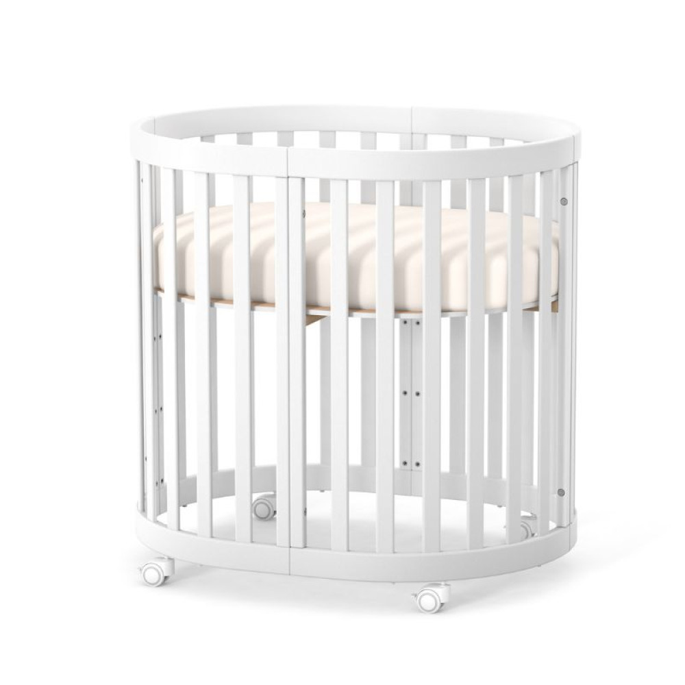 Veres Rom Ovale Babybett in Weiß, rundes Design, ideal für Neugeborene, bietet sicheren und komfortablen Schlafplatz