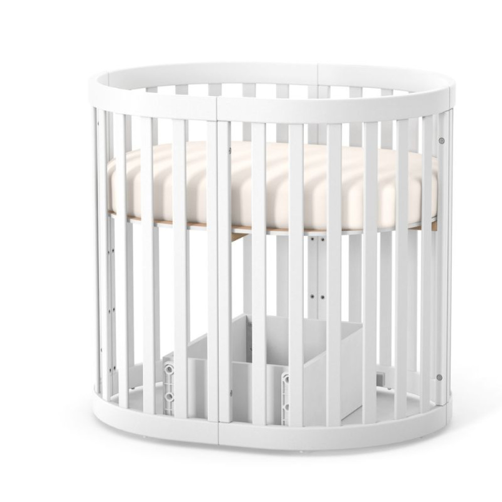 Veres Rom Ovale Babybett in Weiß, Schlafplatz in 90x70 cm für die erste Lebensphase