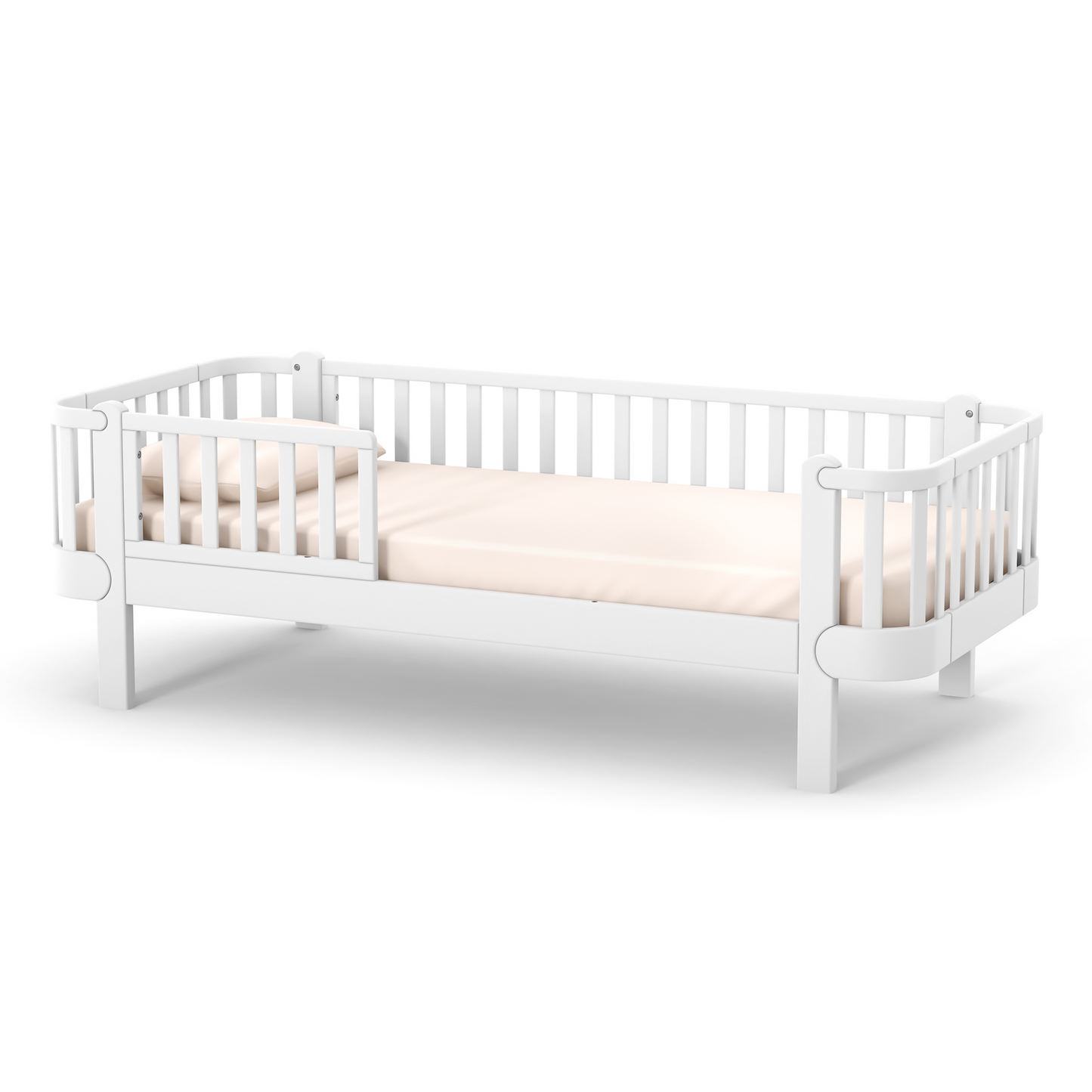 Veres Monaco 190 Jugendbett aus massiver Buche in Weiß. Zeitloses Design mit gepolstertem Velours-Kopfteil für stilvollen Komfort.