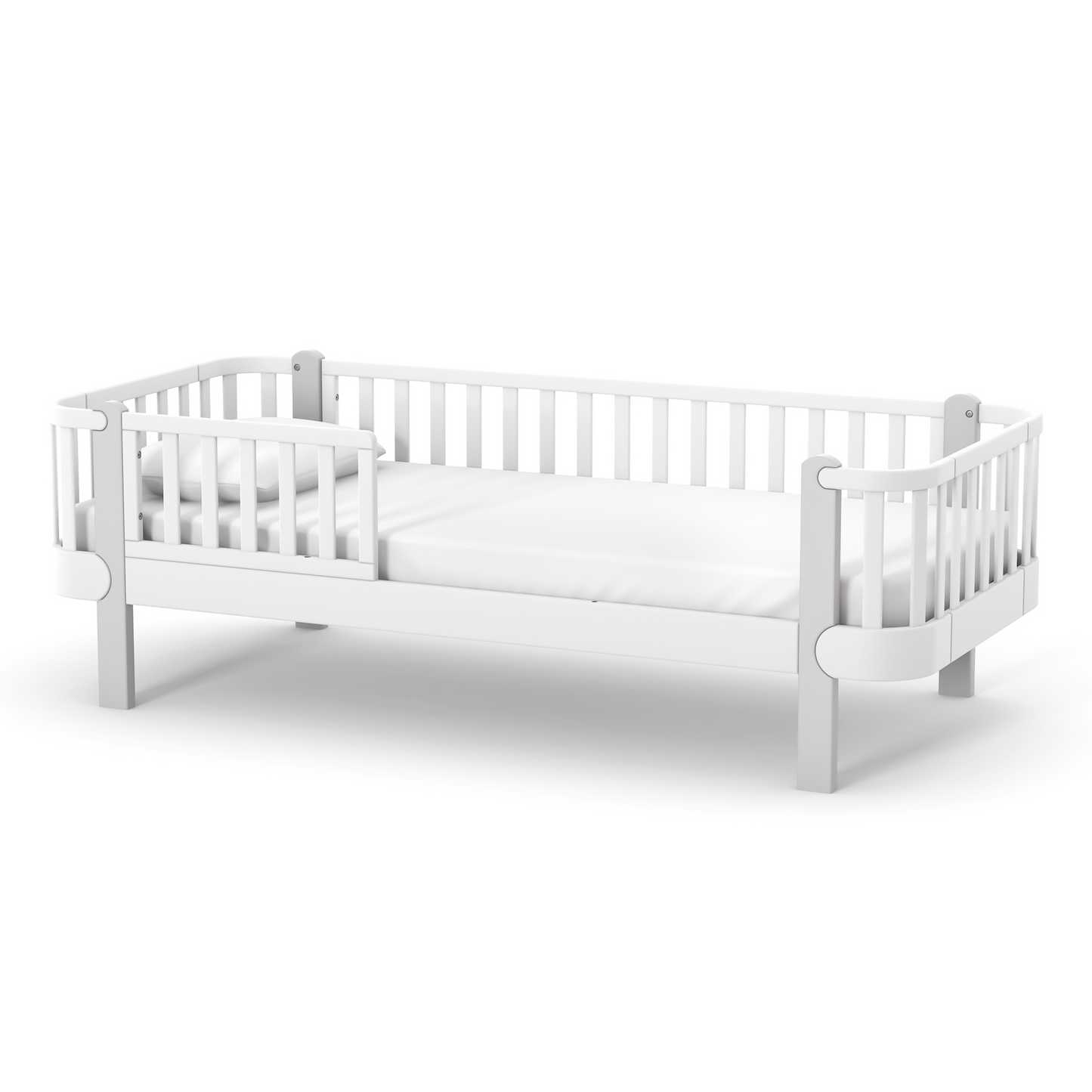 Veres Monaco 190 Jugendbett in Weiß Grau. Dezentes, modernes Design mit sanften Farbtönen und gepolstertem Velours-Kopfteil.