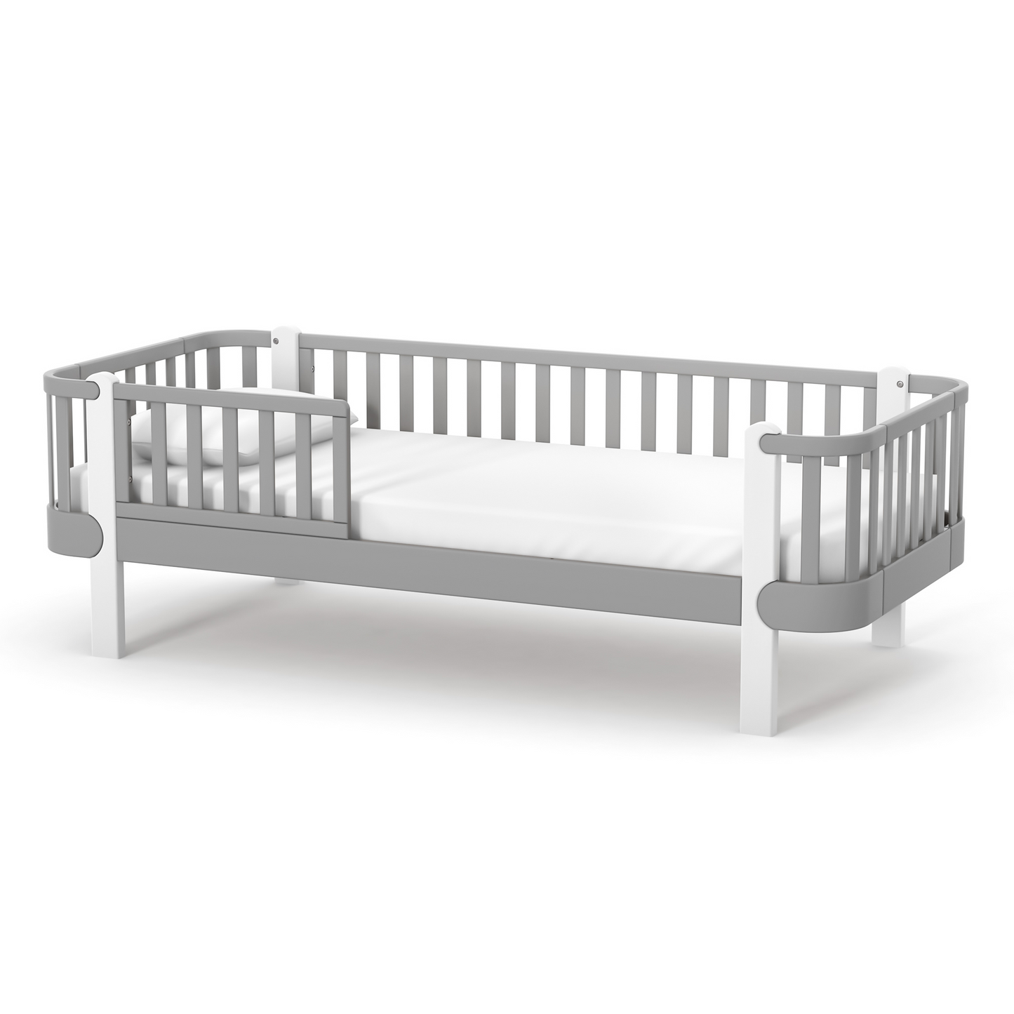 Veres Monaco 190 Jugendbett in Graphit Weiß. Stilvolles Design mit dunklem Rahmen, weißen Akzenten und einem weichen Velours-Kopfteil.