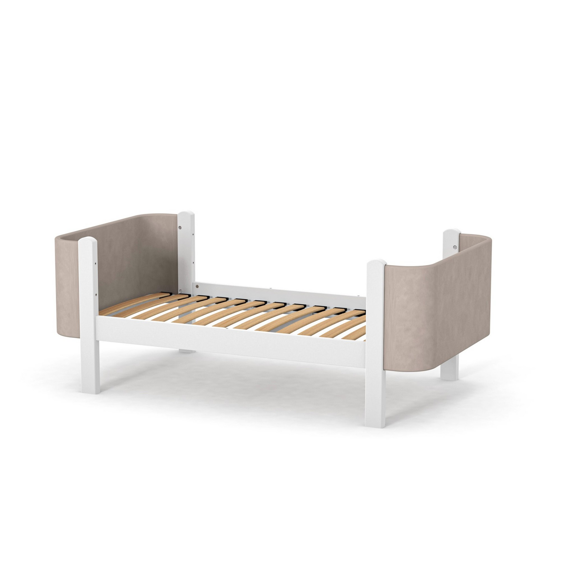Veres Monaco Velour 190 Jugendbett in Cappuccino mit sichtbarem Lattenrost. Robuste Holzkonstruktion mit ergonomischer Liegefläche.