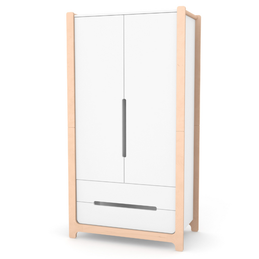 Veres Nice Schrank mit Schubladen in Weiß-Natur – Zweitüriger Schrank Veres Nice mit Schubladen für komfortable Aufbewahrung.