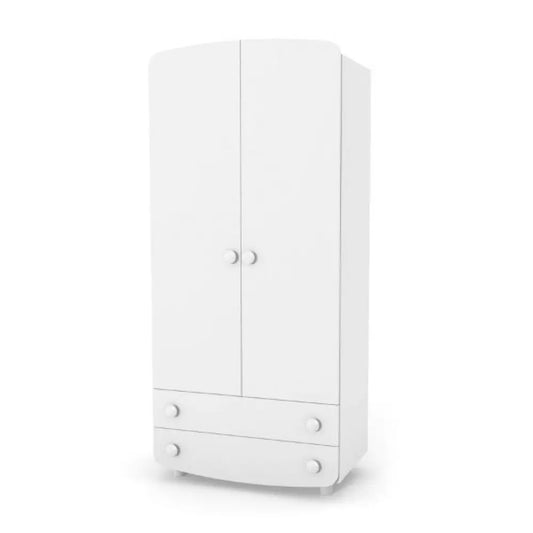 Schrank Veres aus Spanplatte mit 2 Schubladen, 2 Türen und einem modernen Design in Weiß.