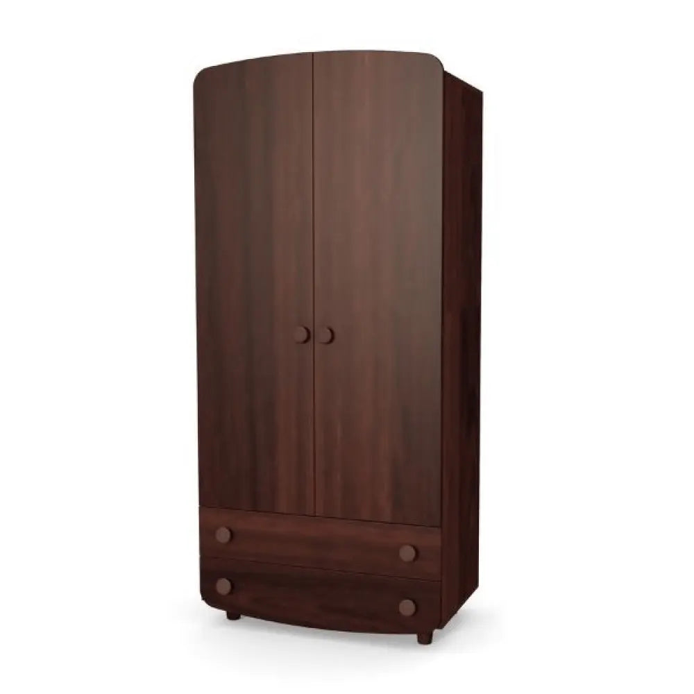 Schrank Veres aus Spanplatte mit 2 Schubladen und 4 Einlegeböden, braune Spanplatte, moderne Aufbewahrungslösung.
