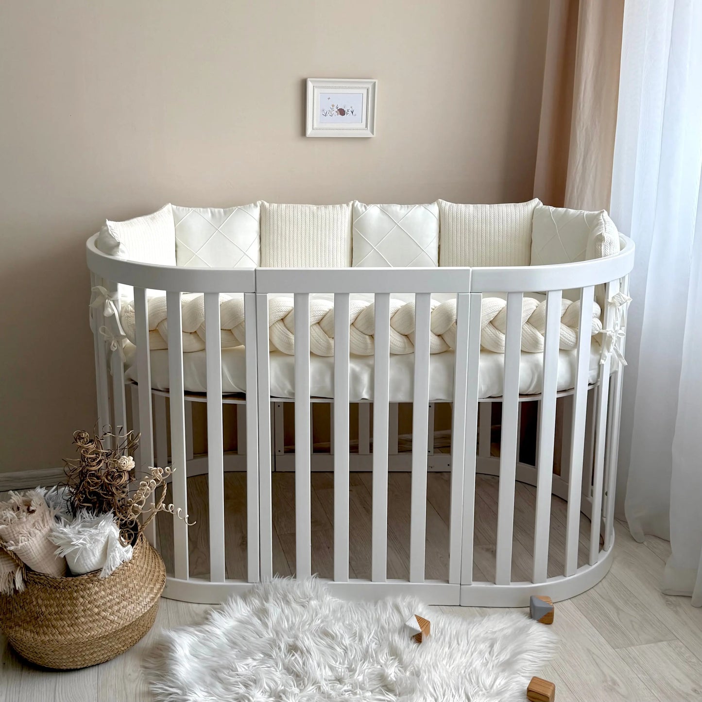 Babybettwäsche-Set 6 für ovale Babybetten 140×70 cm – TraumLand Milchweiß