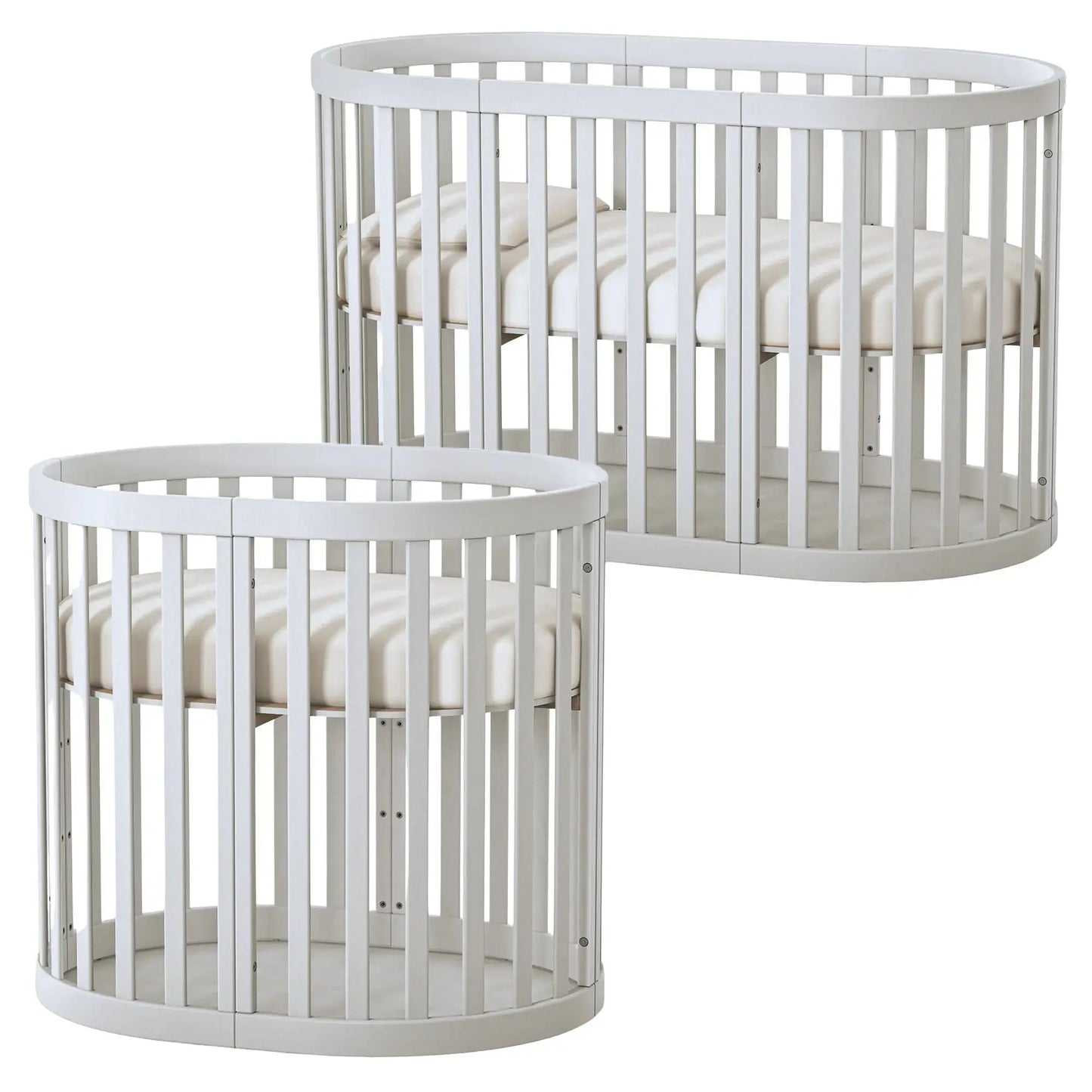 Veres Ovale Babybett Rom (90x70 cm), erweiterbar auf Bett (140x70cm) + Transformer-Matratze Veres Company