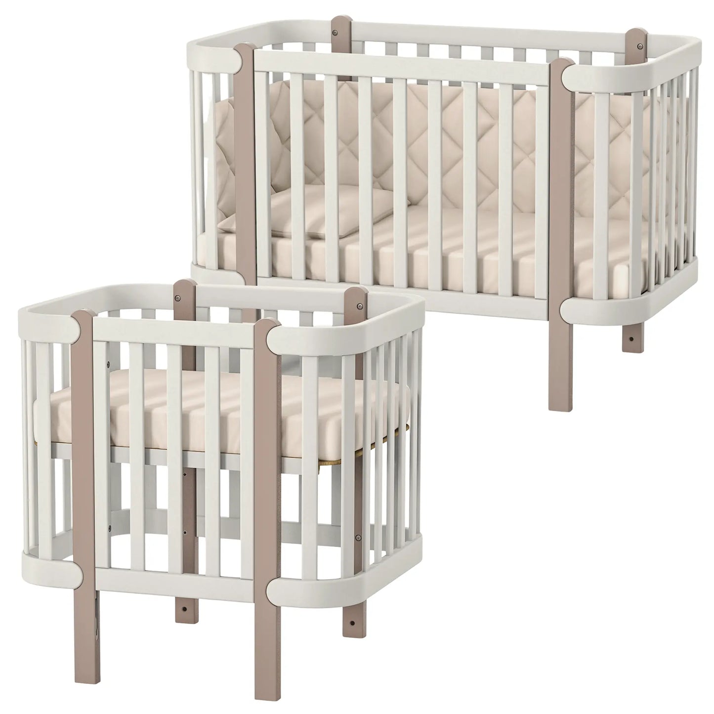 Veres Monaco Babybett (120x60 cm), umbaubar zum Mini-Bett (80x60 cm) inkl. Transformer-Matratze 2-in-1